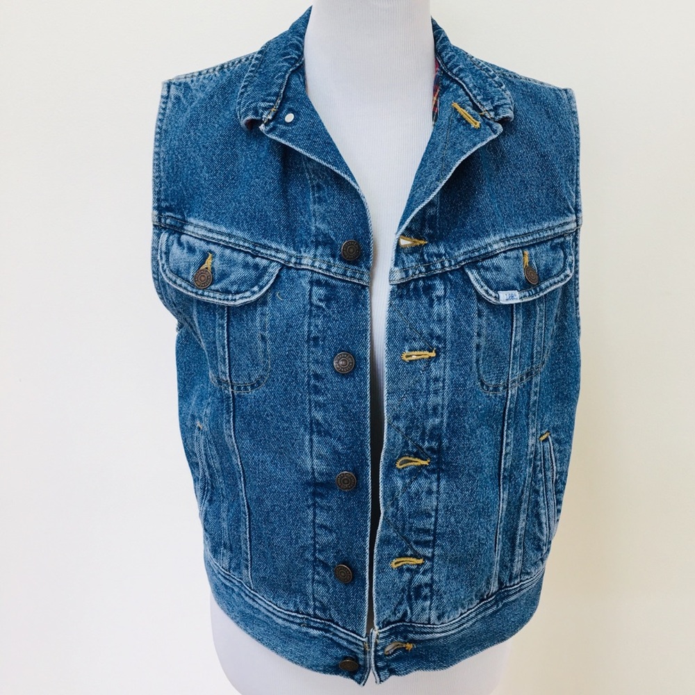 Vintage Lee Denim Vest with plaid lining - Picture 3 of 8